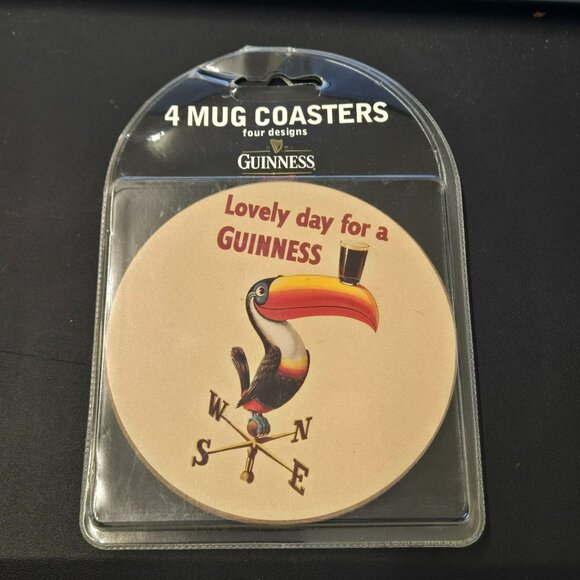 Guinness 4 Mug Coasters Set With Vintage Cartoon Toucan & Animal Designs - Picture 1 of 6